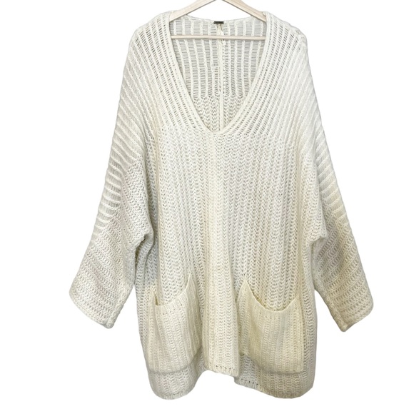 Free People Wool Alpaca Oversized Sweater Dress Size M Pockets Loose Knit Ivory - Picture 4 of 14